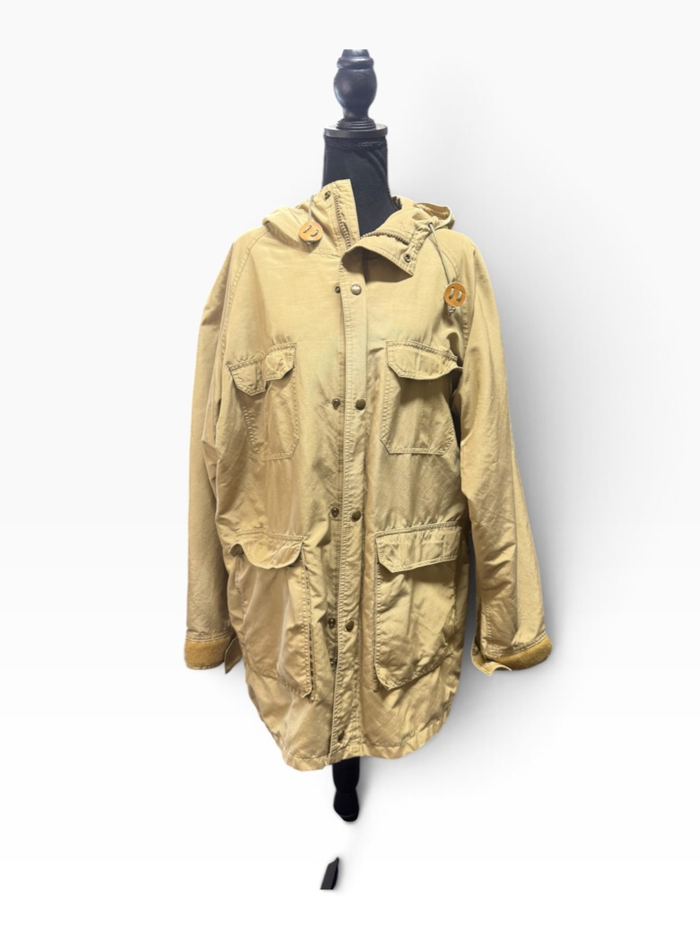 Lands’ End Women’s Tan Hooded Utility Field Jacket Lightweight Vintage